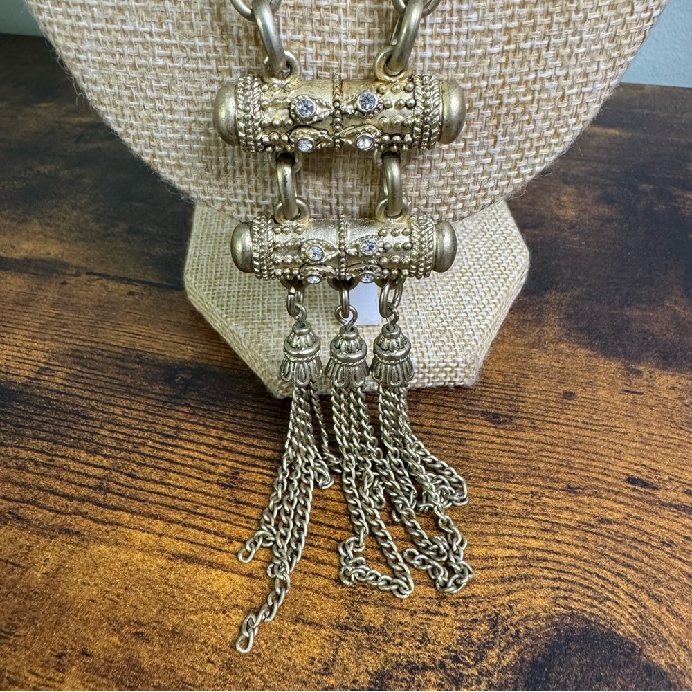 Gold Tone Ornate Tassel Chain Necklace 24”